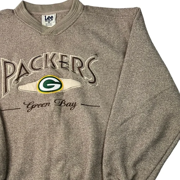 Vintage Green Bay Packers Size L Sweatshirt Men’s Lee Sport Brown Embroidered - Picture 3 of 12
